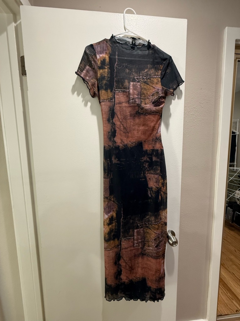 Windsor Black and Brown Abstract Mesh Maxi Dress